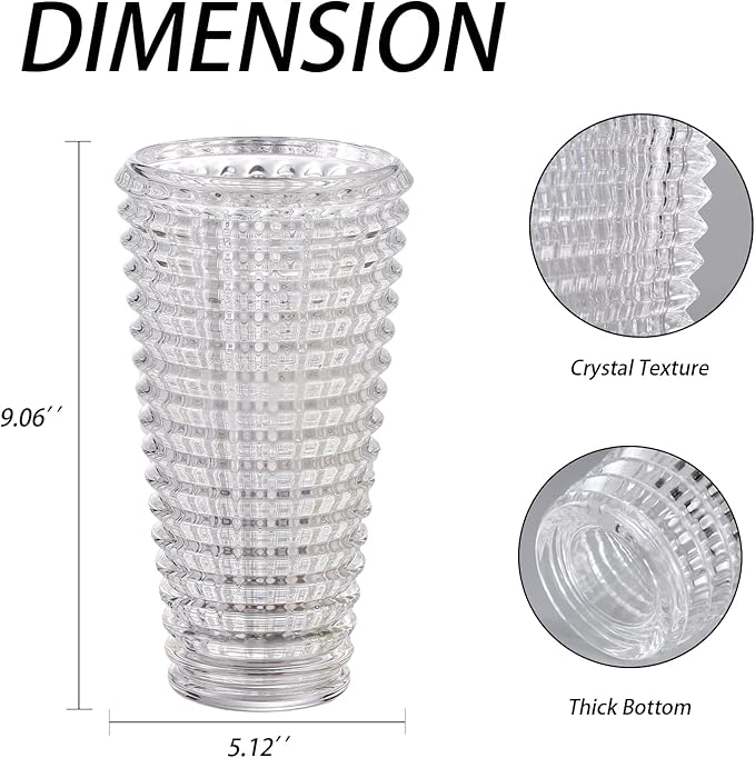 MCMCNCUIU Large Crystal Vase for Flowers, Clear Cylinder Vase, Large Glass Vases, Modern Decorative Vases for Living Room, Bedroom, Kitchen, Dining Table, Mantle, Wedding, Heavy Duty, 9 Inch