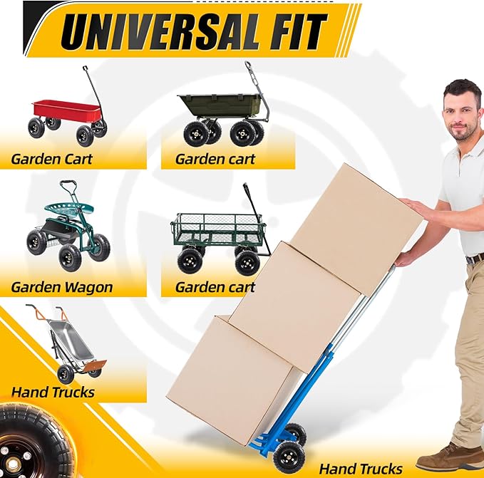 MZREXN 2-Pack 10" Flat Free Solid Tires 4.10/3.50-4 Tire and Wheel, with 5/8" Axle Bore Hole, 2"-2.2" Offset Hub, for Hand Truck, Garden Cart,Trolleys, Yard Trailers, Utility Cart, Black