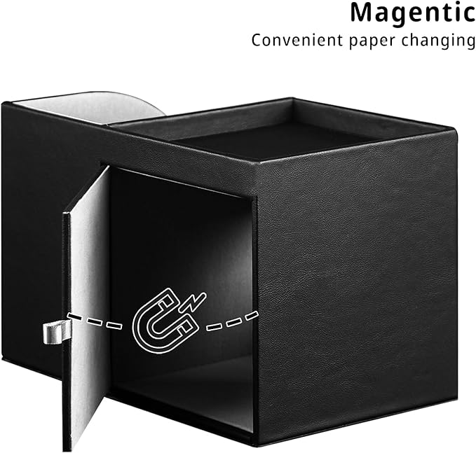 PU Leather Tissue Box Cover Square,Tissue Box Holder Organizer with Storage Tray and Remote Control Holder for Bathroom Countertop Night Stands Bedroom Office Desk,Napkin Caddy Decorative Black
