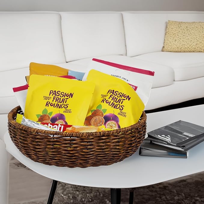 Fruit Baskets Bowl for Kitchen Counter, Round Bread Woven Wicker Basket, Candy Bowl Dish for Fruits, Breads, Vegetables,Snacks, Food (Large)