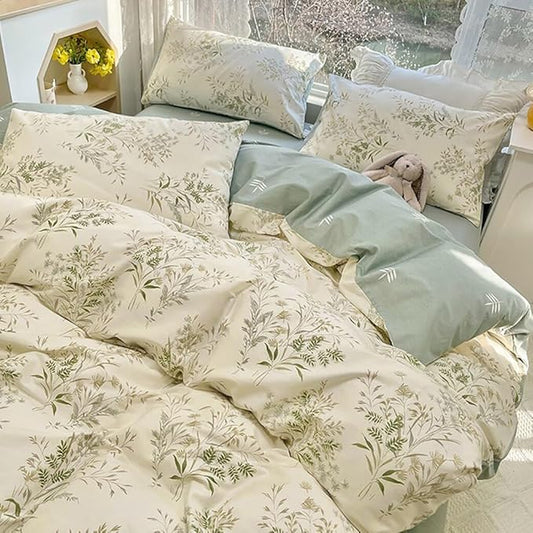 Vintage Floral Duvet Cover Set King Size 3 Pieces Botanical Flower Pattern Duvet Cover Soft 100% Cotton Floral Comforter Cover with Zipper Ties Farmhouse Bedding Set Breathable Comforter Cover King