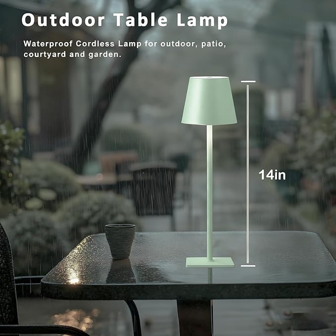 Green Rechargeable Table Lamp Set of 2,Cordless Lamps-6000mAh Battery Operated-Small Touch Lights for Table,Portable Lamps,Tabletop Lamp,Battery Powered Lamp,lampara recargable para apagones