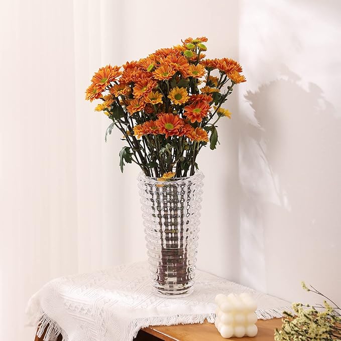 MCMCNCUIU Large Crystal Vase for Flowers, Clear Cylinder Vase, Large Glass Vases, Modern Decorative Vases for Living Room, Bedroom, Kitchen, Dining Table, Mantle, Wedding, Heavy Duty, 9 Inch