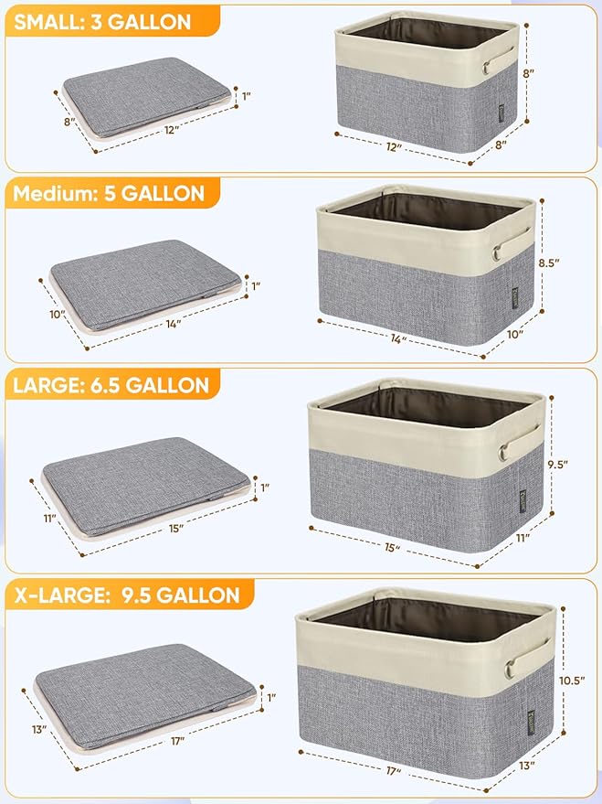 BALEINE 3 Pack Fabric Storage Bins for Shelves, Linen Storage Baskets for Organizing, Decorative Closet Bins for Clothes, Home (Grey, 15"x11"x9.5")