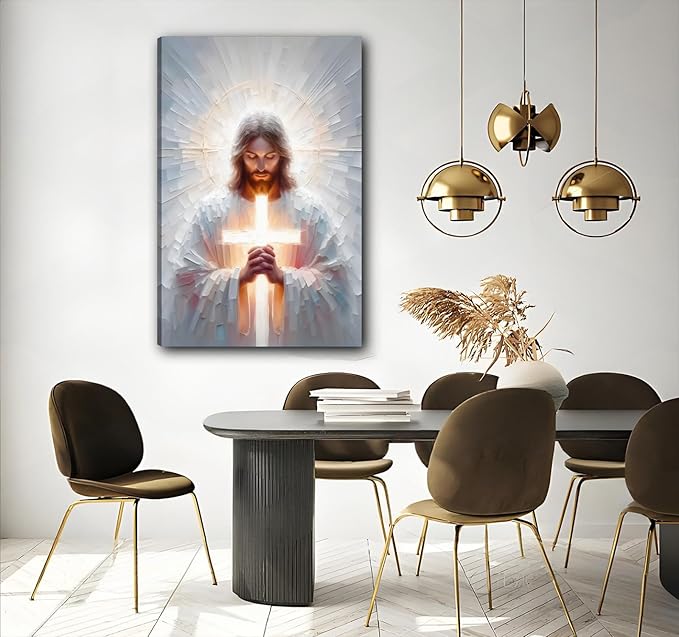jesus wall art jesus Cross wall decor Christian Prayer poster prints Jesus Canvas pictuer for wall Religious Room Decor for Church Prayer Room Hospitals living room bedroom 16 * 24 in (Canvas)