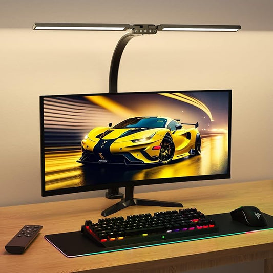 LED Desk Lamp for Home Office - Remote Control Desk Light Computer Lamp with clamp, 22W, Dimmable, Color Changing, Touch Control, Height Adjustable, Black Table Task Light Bar for Work