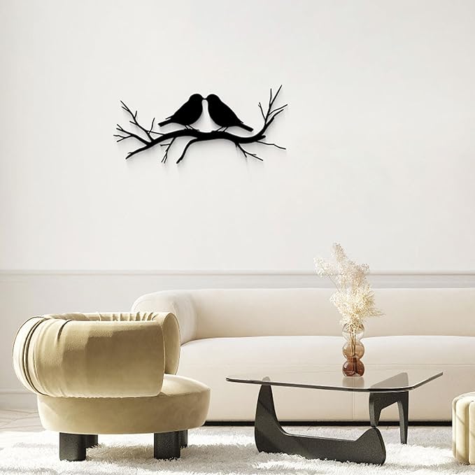 GlintHome Black Metal Wall Art Bird on Tree Branch Silhouette Bird Art Decor for Living Room Garden Bedroom Office Home Wall Decor