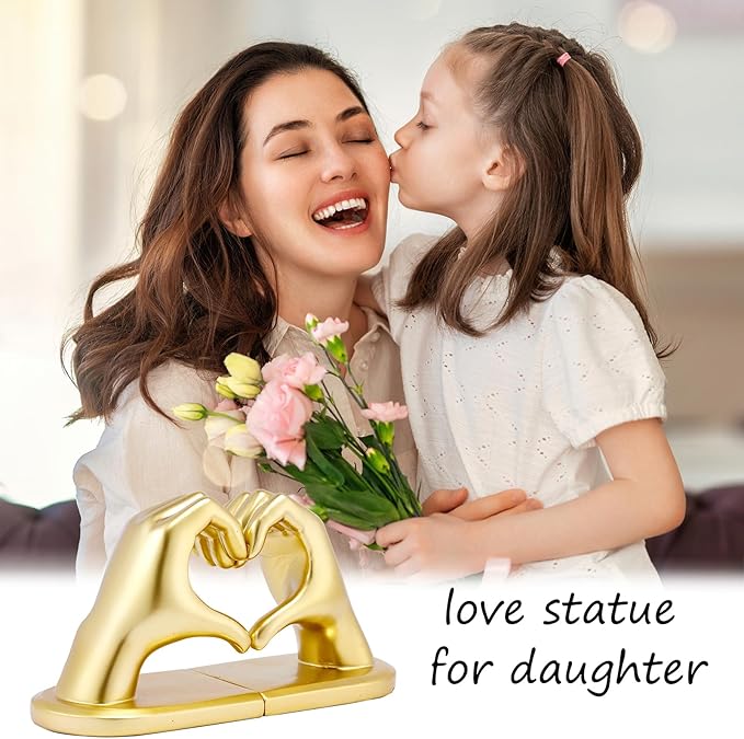Book Ends Heart Design for Mom, Gold Bookends for Shelves, Non-Skid Bookend, Heavy Duty Resin Book Stopper for Books, Decorative Holder, Gifts for Mother's Day 10.43 x 3.93 x 5.51’’, Gold