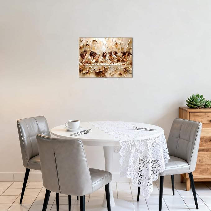 Jesus Last Supper Wall Art, Christian Wall Decor, Jesus Canvas Prints Painting Religious Bible Artwork Christ Home Decor Pictures for Dining Room Prayer Room 12x16 Inch Framed
