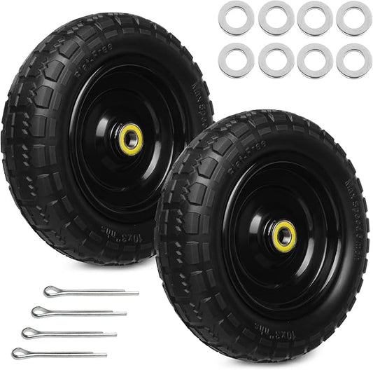 10 Inch Solid Rubber Tires, 4.10/3.50-4 Tire and Flat Free with 5/8" Bearings, 2.17" Offset Hub for GOR Garden Carts, Garden Wagon Carts, Trolleys, Hand Trucks and Utility Cart(2 Pack)