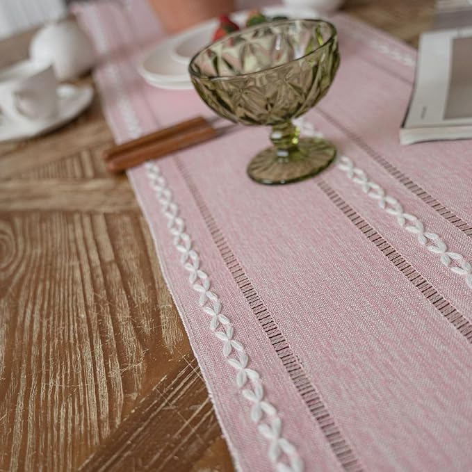 Niviy Pink Valentines Day Table Runner 72 Inches Long with Tassels - Gifts for Women, Birthday Table Decorations Linen Runners for Wedding Party Baby Shower Decor (Pink, 12"×72")