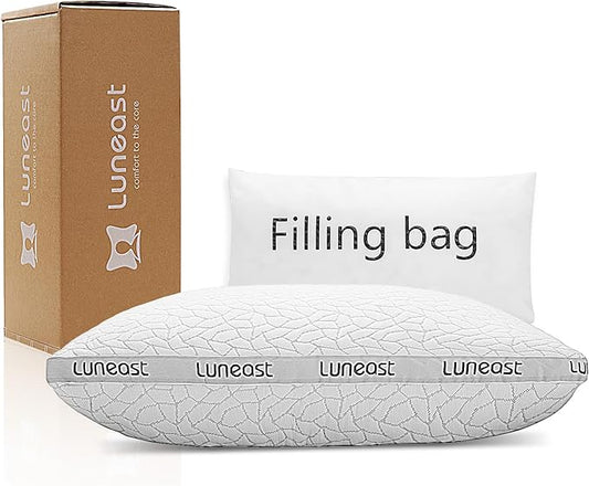 Luneast Memory Foam Pillows for Sleeping Adjustable Bamboo Blend Breathable Bed Pillow for Side, Back, and Stomach Sleepers Washable Pillow Cover King Size 17X33IN