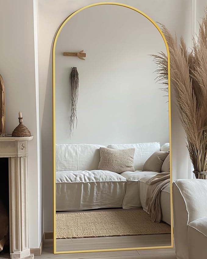 Antok Full Length Mirror, 71"x26" Floor Mirror with Stand, Hanging Mounted Mirrors for Bedroom, Living Room, Cloakroom, Dining Room, Gold, Arched