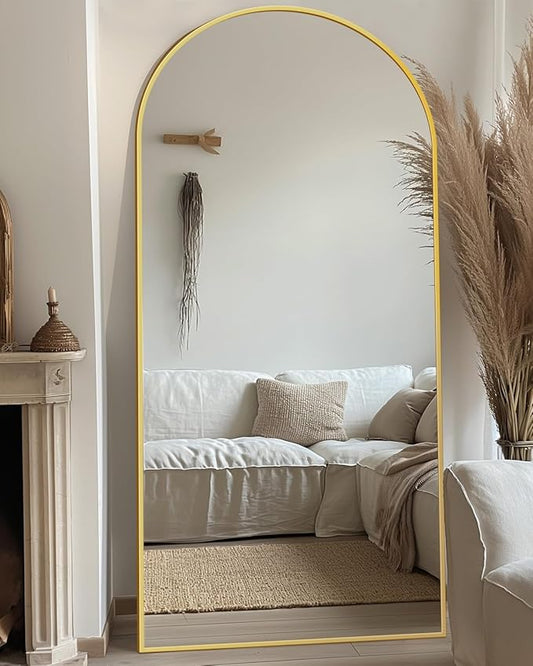 Antok Full Length Mirror, 71"x26" Floor Mirror with Stand, Hanging Mounted Mirrors for Bedroom, Living Room, Cloakroom, Dining Room, Gold, Arched