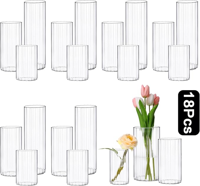 PHOSPHOR 18 Pcs Cylinder Glass Candle Holder 6'', 8'', 10'', Hurricane Candle Holder for Pillar Candle Tall Glass Cylinder Centerpieces Vases Floral Room Decor