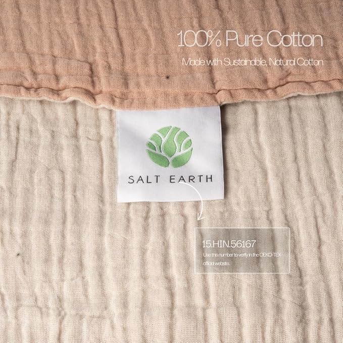 Salt Earth 100% Cotton Muslin Throw Blanket, 50"X60" 6 Layered Gauze Tassel Blanket Throw for Couch, Bed, Living Room, Home, Light Christmas Blanket and Throws for Christmas Gifts (Rose Dust/Moonbeam)