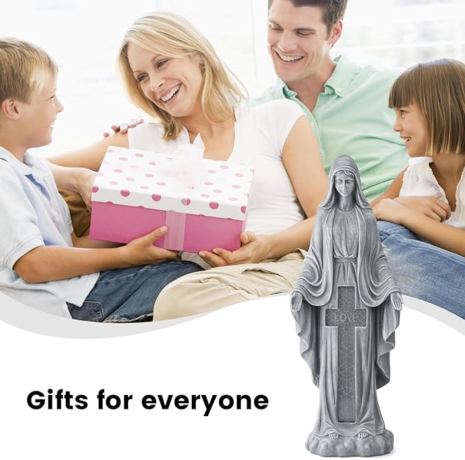 Solar Virgin Mary Praying Statue 27.9 Inch- Outdoor Religious Garden Decor with LED Lights, Weather-Resistant Magnesium Oxide Sculpture for Yard, Patio, Entryway （Gray Solar Virgin Mary）