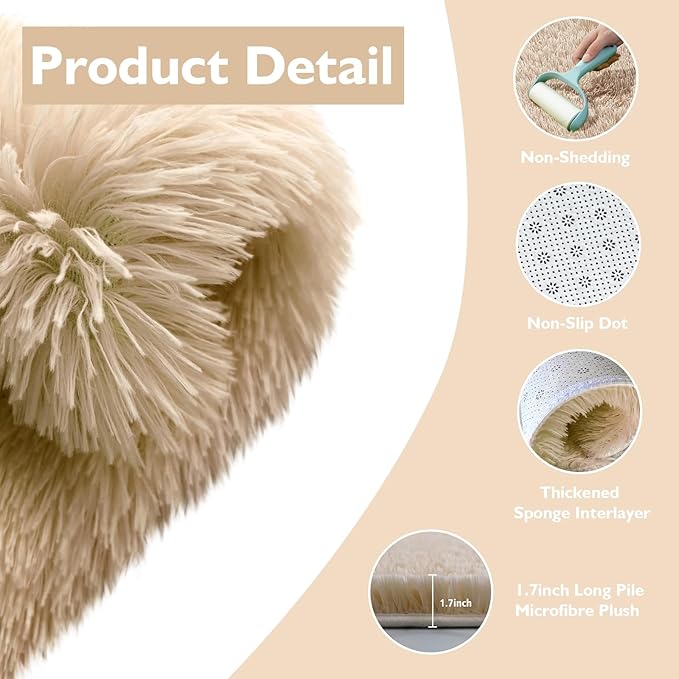 yulidayang Fluffy Round Area Rugs for Bedroom,3'X3'Shag Circle Area Rugs for Girls Room,Non Slip Fuzzy Plush Rug for Kids Room Living Room and Dorm Home Decor Rug,Beige