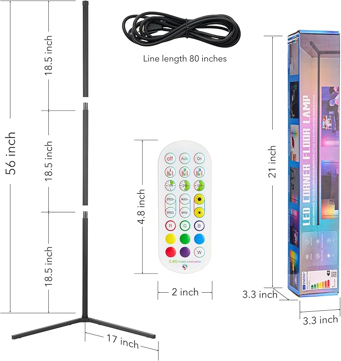 Corner Floor Lamp, LED Ambient Mood Lighting for Living Room - Color Changing RGB Floor Lamps with Music Sync, Modern Home Lighting for Gaming Room Decor