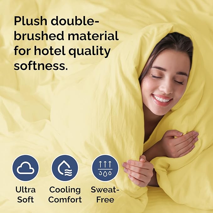 Duvet Cover King Size Set - Extra Soft King Size Duvet Cover 104 x 90 with 2 Pillow Shams - Hotel Luxury, Easy Care and Fade Free with Zipper Closures & Ties - Comfy, Breathable Bedding Set (Yellow)