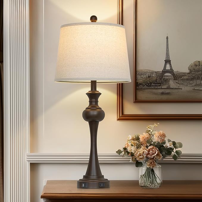 29" Tall Brown Table Lamp, 3-Way Dimmable Touch Control Bedside Lamp with USB A+C & AC Outlet for Bedroom, Living Room (1 Pack)