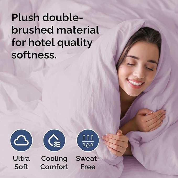 Duvet Cover Full Size Set - Extra Soft Full Size Duvet Cover 80 x 90 with 2 Pillow Shams - Hotel Luxury Easy Care & Fade Free w/Zipper Closures & Ties - Comfy Breathable Bedding Set (Light Lavender)