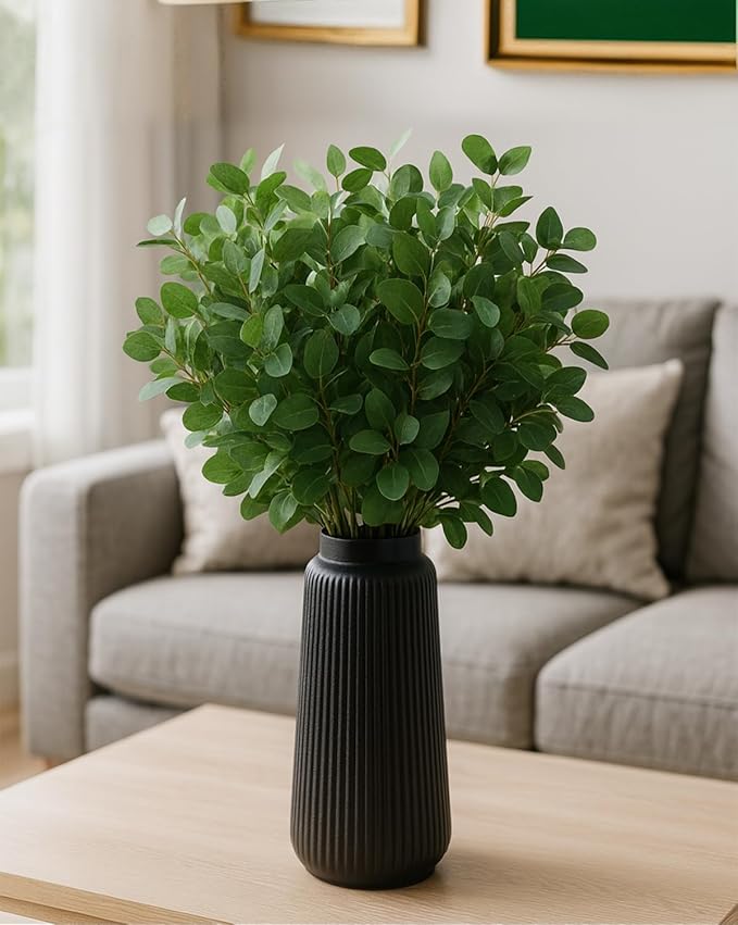 Black Ribbed Ceramic Vase – Textured Flower Vase for Pampas Grass, Fresh or Dried Flowers, Modern Cylinder Minimalist Home Decor for Living Room, Dining Table, Wedding Centerpiece