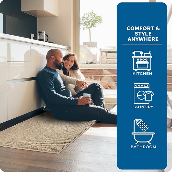 PURRUGS Machine Washable Kitchen Rug Set [2 PCS] (24" x 36"+ 24" x 60"), Non-Slip/Skid Kitchen Runner Rugs & Floor Mats, Super Absorbent Soft Area Rugs for Sink, Kitchen & Laundry, Beige