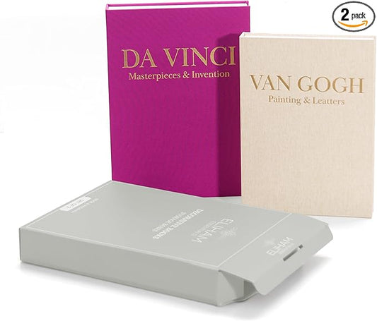 Premium Decorative Books - Set of 2 - Linen Storage Box for Coffee Table Faux Decor Boxes for Bookshelf Fake Books for Decoration for Living Room - Modern Home (Beige & Magenta)