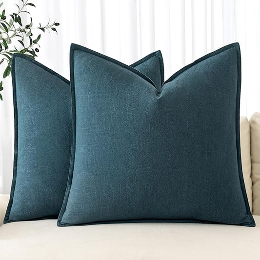 MIULEE Decorative Linen Euro Sham Pillow Covers 26x26 Blue Boho Farmhouse Neutral Couch Throw Pillows for Bed Pack of 2 Accent Coastal Modern Pillowcase Summer Sofa Livingroom Home Decor