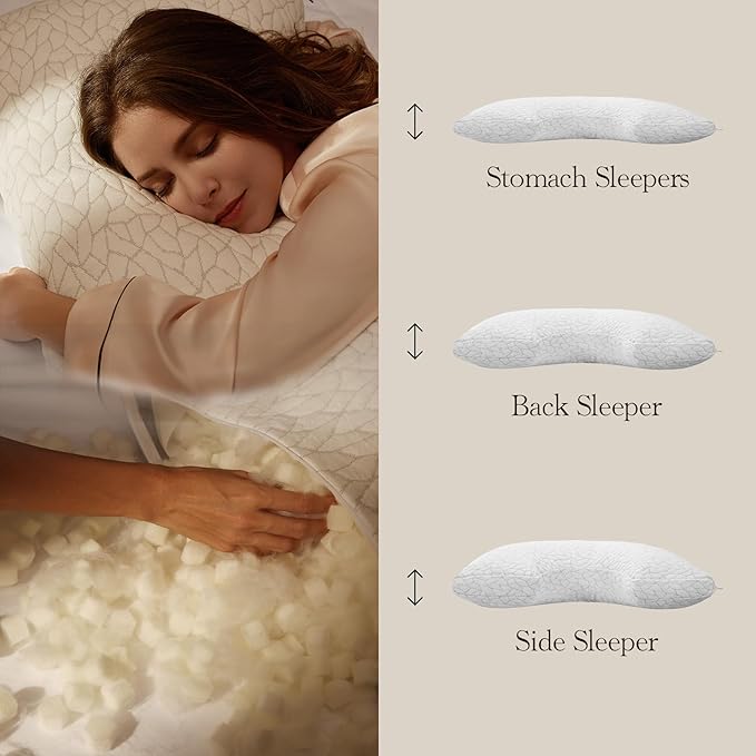 Luneast Memory Foam Pillows for Sleeping Adjustable Bamboo Blend Breathable Bed Pillow for Side, Back, and Stomach Sleepers Washable Pillow Cover Cloud Nest King Size 18X34 in