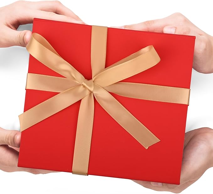 LIFELUM Red Gift Box 8 x 7 x 3 inch, Small Gift Box with lid Magnetic Closure for Presents with Lids Ribbon