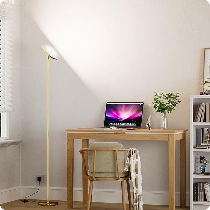 Nukanu Dimmable Floor Lamp with Remote，Floor Lamps for Living Room Bedroom Office，Adjustable Brightness (10%-100%) and Color Temperature (3000k- 6000k)，Standing Lamp Tall Lamp with Foot Switch (Gold)