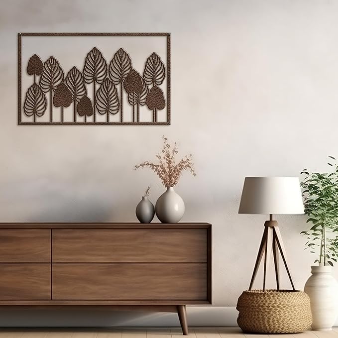 SIGNLEADER Metal Wall Decor Palm Tree Leaves Minimalist Modern Abstract Wall Sculpture Hangings Home Decoration for Living Room, Bedroom, Bathroom, Kitchen, Outdoor - 24" Bronze