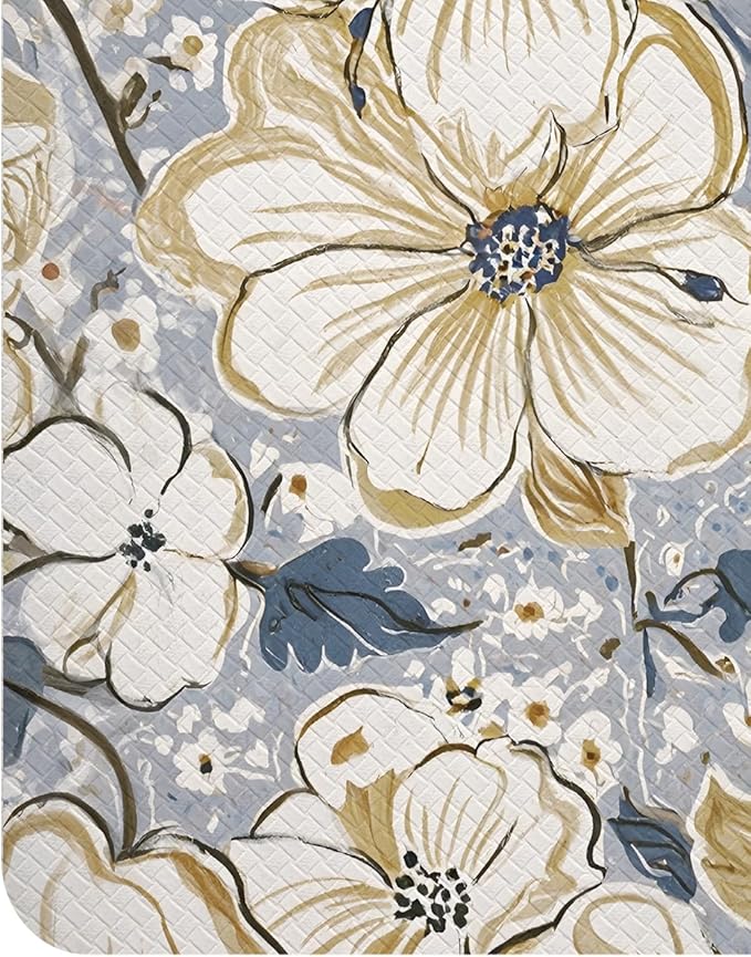 DEXI Kitchen Mats for Floor 2 Piece Set, 17x29+17x59, Cushioned Standing Mat Anti Fatigue, Waterproof Comfort Floral Padded for Laundry Room Office, Blue and Yellow