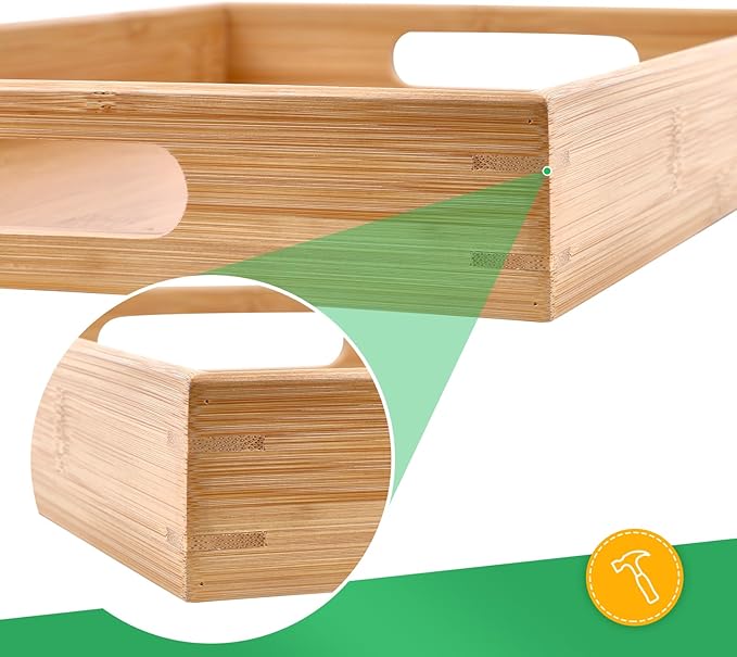 Bamboo Dinner Food Trays for Eating On Couch Party Platters for Serving Food Decorative Tray for Kitchen Counter Rectangle(16.5" Lx11.6''W and 15.5''Lx10.6''W)