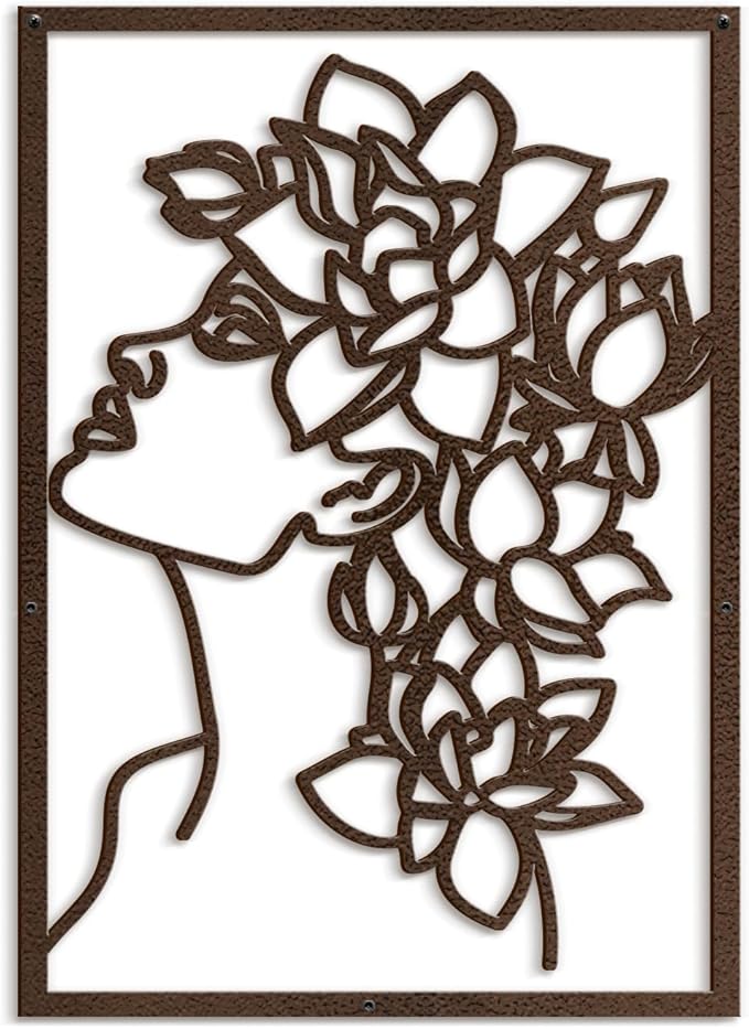 SIGNLEADER Metal Wall Art Decor Flowers Head Woman Modern Abstract Wall Sculpture Hangings Home Decoration for Living Room, Bedroom, Bathroom, Kitchen, Outdoor - 18" Bronze