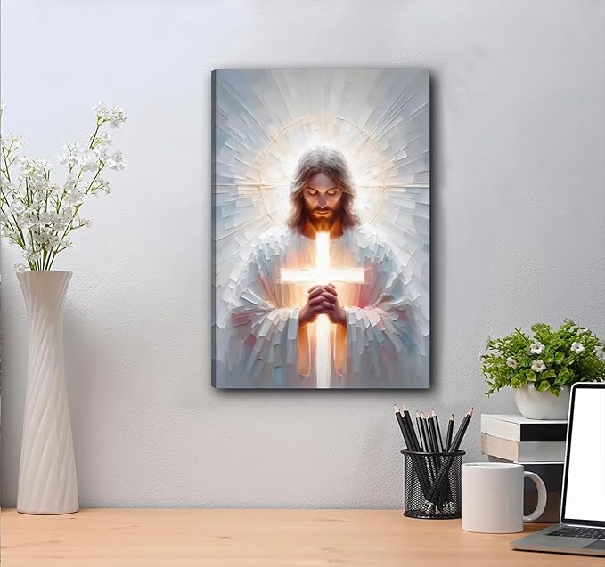 jesus wall art jesus Cross wall decor Christian Prayer poster prints Jesus Canvas pictuer for wall Religious Room Decor for Church Prayer Room Hospitals living room bedroom 16 * 24 in (Canvas)