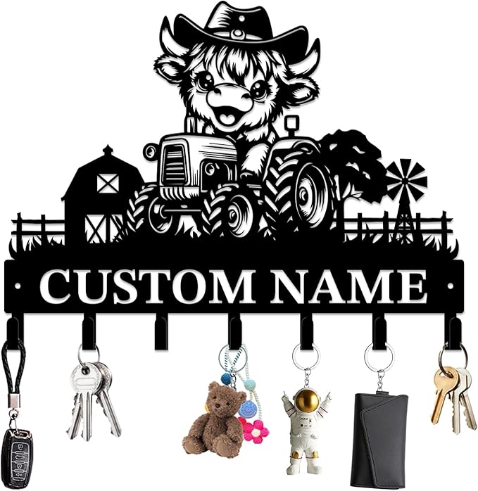 magilab Personalized Custom Highland Cow Wall Hooks,Metal Highland Cow Art Clothes Hooks,Metal Highland Cow Wall Home Storage Decorative,for Front Door, Hallway, Kitchen, Bedroom,Keys,Hats (Style D)