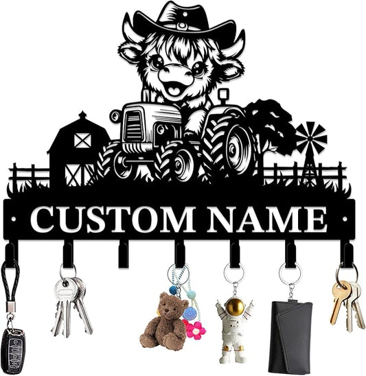 magilab Personalized Custom Highland Cow Wall Hooks,Metal Highland Cow Art Clothes Hooks,Metal Highland Cow Wall Home Storage Decorative,for Front Door, Hallway, Kitchen, Bedroom,Keys,Hats (Style D)