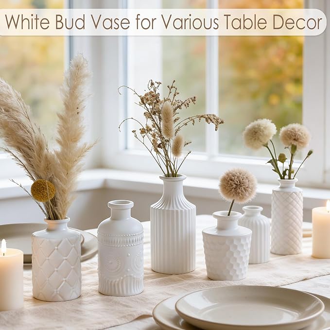 Matte White Glass Bud Vase Set of 12 – Small Minimalist Vases for Easy Home Styling, Perfect for Windowsills, Bedrooms, Bathrooms, and Table Centerpiece Décor