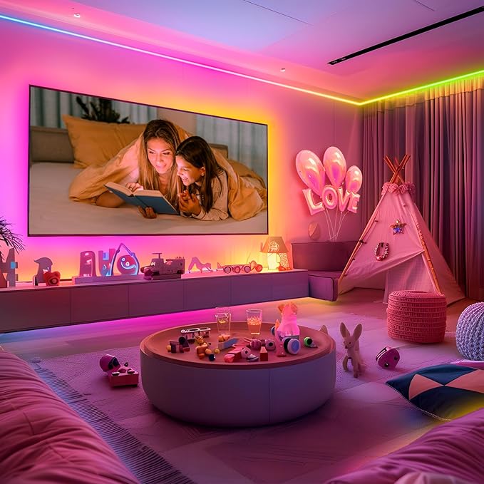 100 ft(2 Rolls of 50ft) IC+RGB,Led Lights for Bedroom,Music Sync Color Changing,Led Strip Lights,with Remote App Control, Led Lights for Room Home Kitchen Decor Party