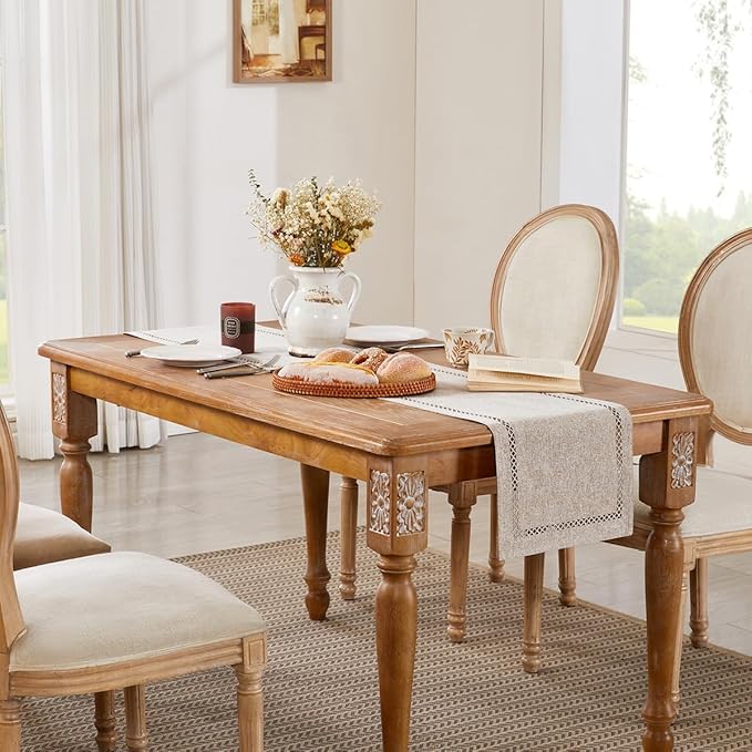 Burlap Style Farmhouse Table Runner, 13 x 90 Inch Coffee, Rustic Geometric Hollow Table Runners 90 Inches Long for Dresser Table Everyday Use, 13x90 Inches, Coffee