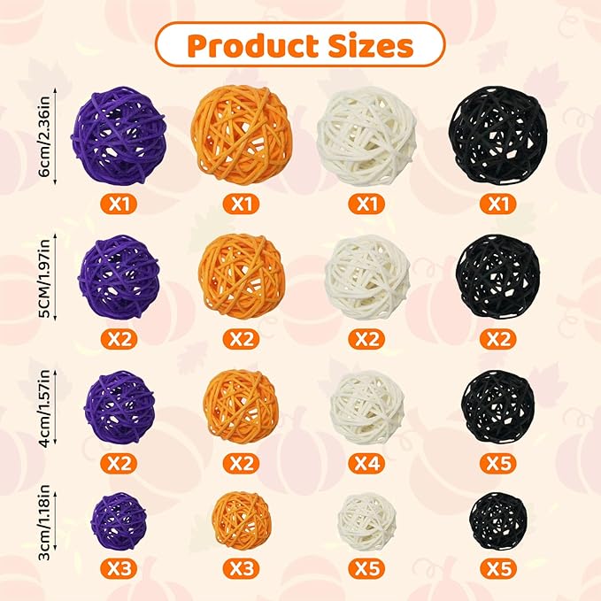 Halloween vase filler decor-36Pack&Halloween Thanksgiving Day Rattan Balls Decorative,&Vase Filler Wicker Ball for Halloween&decorative balls for bowls&bowl fillerTable Hanging Decor DIY Crafts