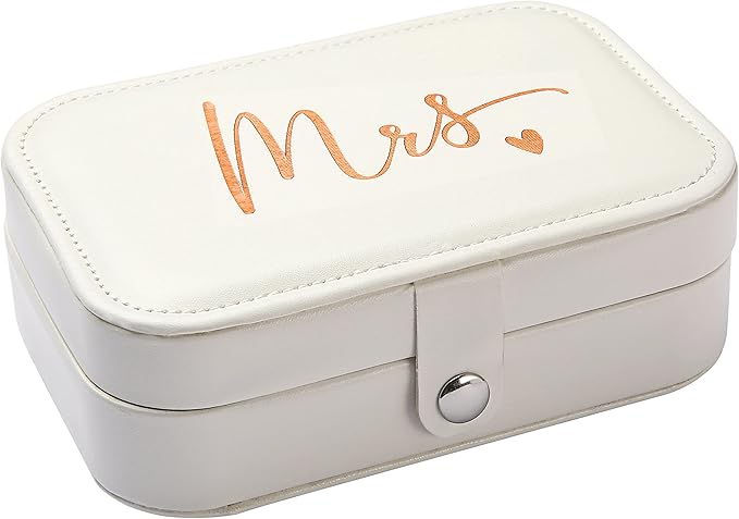 FYSIA Mrs Travel Jewelry Box Gift-Plush Velvet Trinkets Storage Organizer Case-Miss to Mrs Gift-Wedding Present for Bride-Bridal Shower Presents for Bride-Bachelorette Party Keepsake-Rose Golden