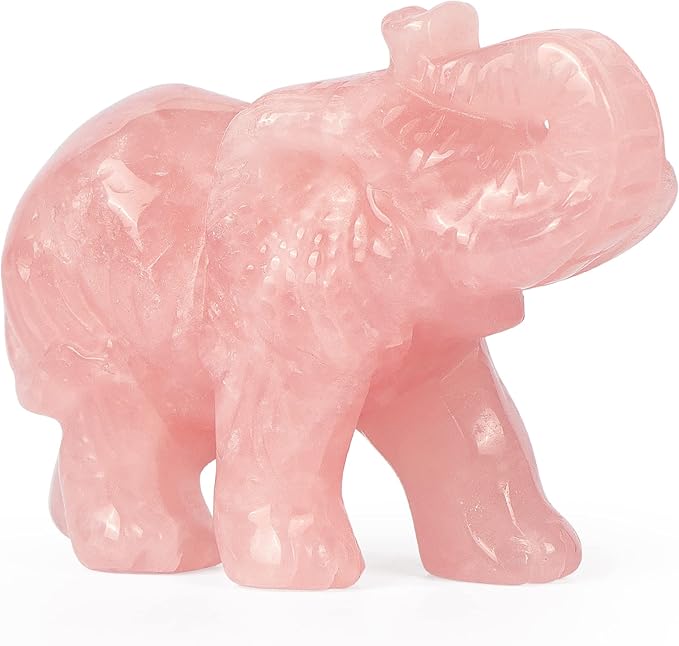 2.5in Hand Carved Rose Quartz Crystal Elephant Statue - Healing Craft Home Office Decor & Gifts