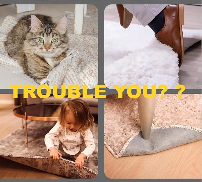 Non Slip Rug Fasteners, Corner Rug Fasteners, Rug Pad Fastener, Hardwood Floor-Safe Rug Tape, Strong Adhesion, No Curling & No Sliding, Floor Damage-Free