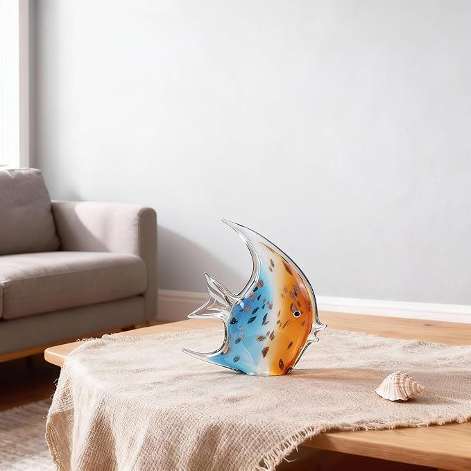 DOVDOV Hand-Blown Glass Fish Decorative Sculpture, Orange Ocean Glass Art Piece, Coastal-Themed Decor Suitable for bedrooms, Offices, Coffee Tables, and TV Stands, Marine Animal Sculpture Art.