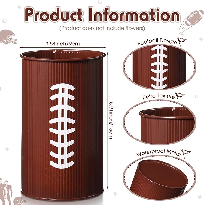 Domensi 24 Pcs Football Table Centerpiece Football Vases Decor Galvanized Metal Vases for Artificial Flowers Rugby Funny Pen Holder Utensil Holder Jars for Kitchen Home Rugby Party Decorations Gifts