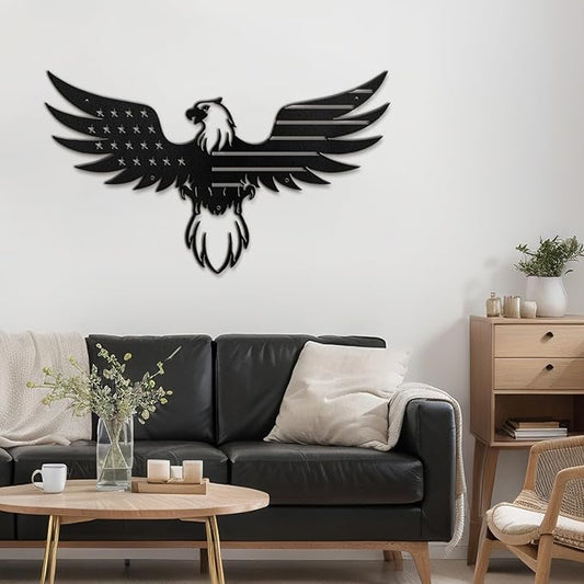 SIGNLEADER Metal Wall Art Decor Eagle Wearing American Flag Minimalist Modern Abstract Wall Sculpture Hangings Home Decoration for Living Room, Bedroom, Bathroom, Kitchen, Outdoor - 18" Black